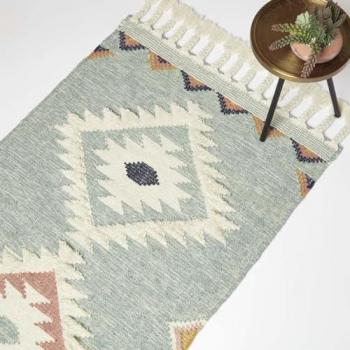 Blue Geometric 120 x 170 cm Tenali Handwoven Wool Kilim Rug