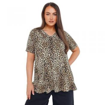 Yours Women's Curve & Plus Size: Weites Oberteil in Braun mit Leopardenprint