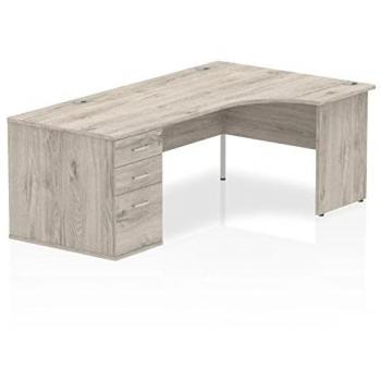 Impulse 1600mm Right Crescent Desk Grey Oak Panel Leg + Desk High Ped