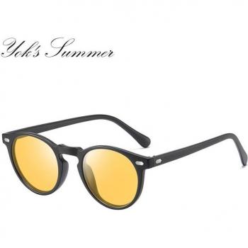 Lunettes de soleil anti-éblouissement jaunes rondes pour hommes UN1218