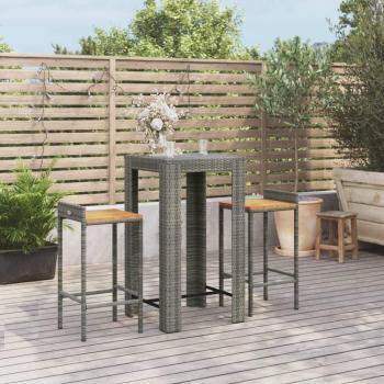 VidaXL 3-tlg. Gartenbar-Set Grau aus Poly Rattan und Akazienholz