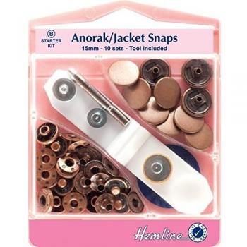 10‑Piece Bronze Anorak Snap Collection – 15 mm Metal Tops