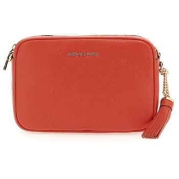 Michael Kors Donna Borsa a Tracolla Jet Set Rosso Vera Pelle con Logo Dorato Lettering