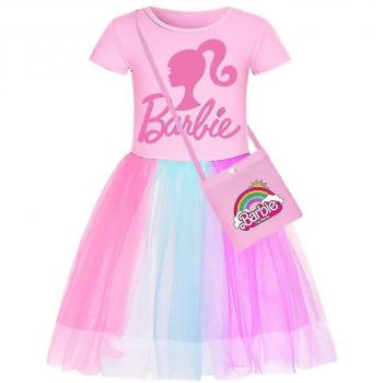 Robe Enfant Barbie Rose avec Jupe en Dentelle et Sac à Bandoulière B 110