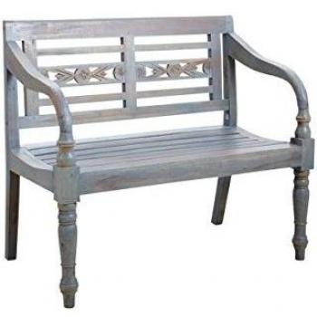 Banc de jardin en bois naturel teinté en bleu et vieilli par Aubry Gaspard