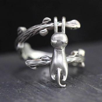 Bague Mignonne Chat et Branche