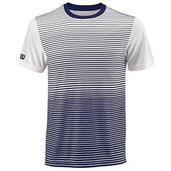 Wilson Herren M Team Gestreiftes Crew Tennis-Kurzarmshirt, Blau