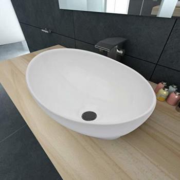 White Oval Ceramic Washbasin for Countertop – 40x33cm (vidaXL)