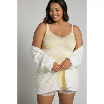 Pigiama a due pezzi giallo con pizzo, top e pantaloncini, Donna, Taglia 60/62, Viscosa/Poliestere/Elastan