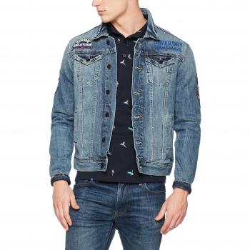 Superdry Rogue Patch Trucker, Veste de Sport Homme, Bleu