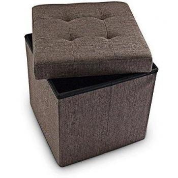 Brown Folding Ottoman 38 x 38 x 38 cm with Removable Lid