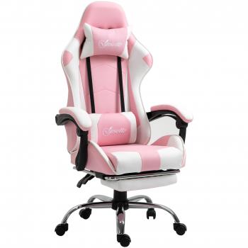 Silla Gamer Rosa Vinsetto con Cojín Lumbar y Reposacabezas