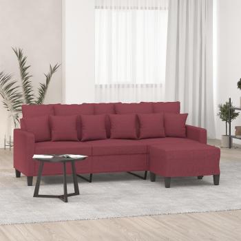 Sofá de 3 plazas con taburete rojo tinto 180 cm