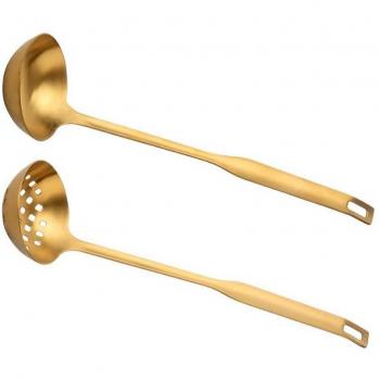 Gold Stainless Steel Soup Ladle and Colander Set