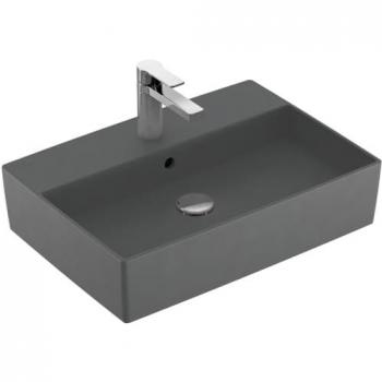 Villeroy & Boch Memento 2.0 Aufsatzwaschbecken, 500 x 420 mm, Farbe: Graphit, mit Hahnloch, mit Überlauf