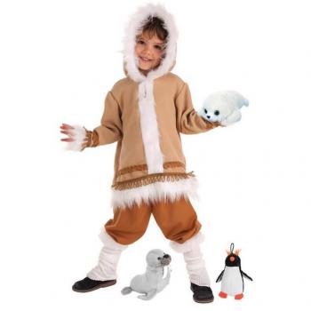 Diamond-Patterned Eskimo Pajama Ensemble – Brown Plush Jacket & Pants for Children