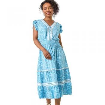 Miniature Floral Ric Rac Midi Dress