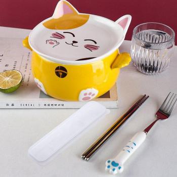 Plato Grande Kawaii de Ramen con Cubierta y Palillos Incluidos