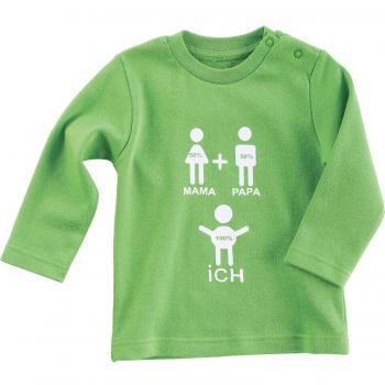Kindershirt “Familie 100 % Ich” – Langarm, Grüner Interlock, Größe 44
