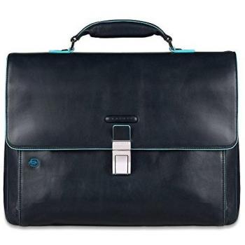 Piquadro Blue Square Expandable Computer Bag with iPad Pro Compartment, Unisex, ONE SIZE, Leather, 40 cm Laptop Compartment