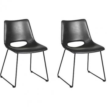 Pair Of Faux Leather Black Dining Chairs With Black Metal Frame Legs