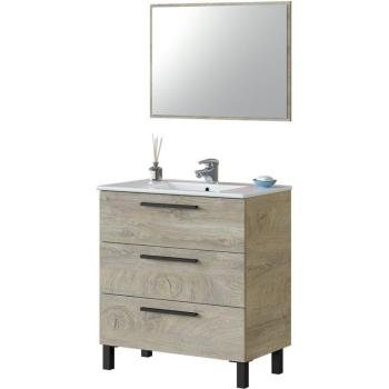 Mueble de baño Nubis Estilo Natural Roble Alaska 3 Cajones, Espejo e Inodoro