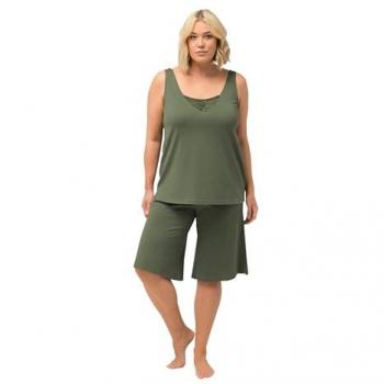 Damen Kurzpyjama grün, Größe 42/44, Ulla Popken, Baumwolle/Synthetische Fasern