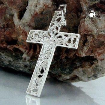 Silberkreuz Anhänger 33x20mm mit Jesus, glänzend, 925