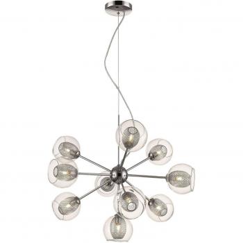 Netlighting Spring 10 Light Multi Arm Ceiling Pendant Mesh Chrome Clear G9