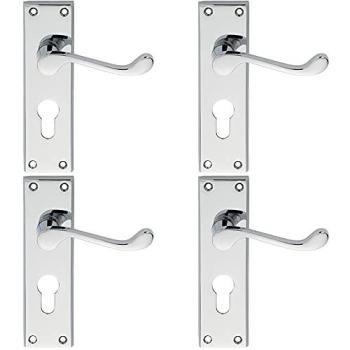 Victorian Style Scroll Lever Kit – 4 Pair Euro Lock Backplate, 150×43mm, Chrome Finish