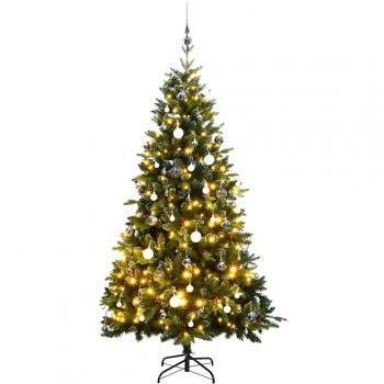 210 cm Artificial Christmas Tree with LED Lights & Baubles