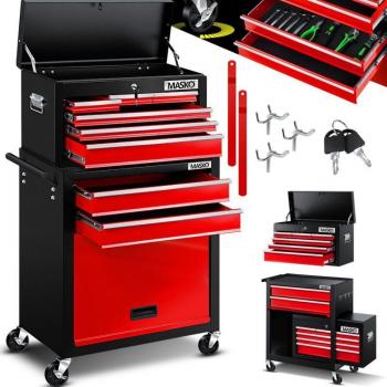 Chariot de rangement rouge – mallette + 9 coffres verrouillables
