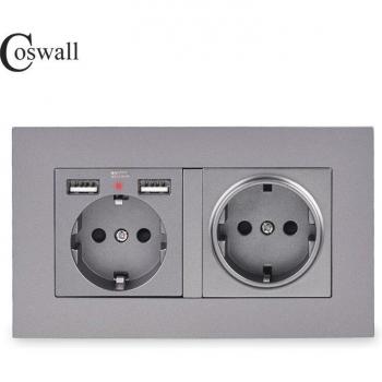 COSWALL 3 Gang Grounded Wall Socket with USB