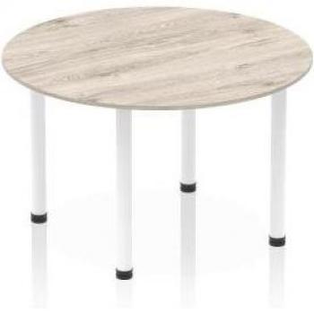 Impulse 1200mm Round Table with White Post Leg and Grey Oak Top
