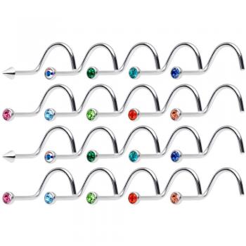 Premium 10‑Pack Nose Screws – CZ Gemmed, 18 Gauge 316L Stainless, Autoclave Friendly