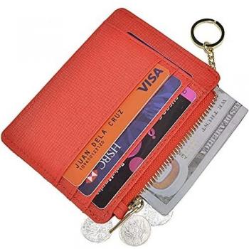 Ehsbuy Slim Credit Card Holder Wallet RFID Blocking Leather Zipper Coin Purse Keychain Wallet for Women & Men