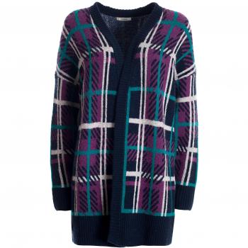 Cardigan Largo con Stile Jacquard Tartan