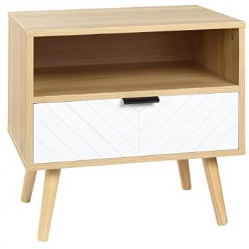 Table de nuit scandinave avec tiroir, 50 x 39,5 x 49,5 cm, motif chevrons, bois massif