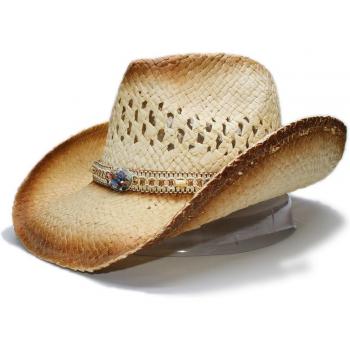 Sombrero Western Unisex de Paja Rafia con Diseño Ahuecado (58cm)