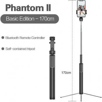 Monopod Bluetooth 3 en 1 con Trípode de 170cm y Luz de Relleno para iPhone y Samsung