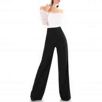Spitzen-Overall für Damen: Schulterloser Lang-Jumpsuit, Hochtailliert, Unbekannt Modell, XS