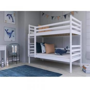 Lit superposé Nélio Kids Bois massif 90×190 cm blanc, livré avec sommiers