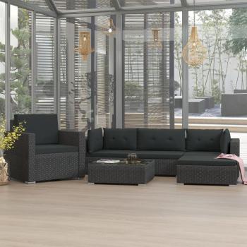 Turais 6 Piece Outdoor Lounge Set with Cushions Poly Rattan Black
