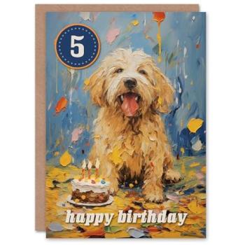Puppy Cake Celebration Card for 5‑Year‑Old Dog Fans