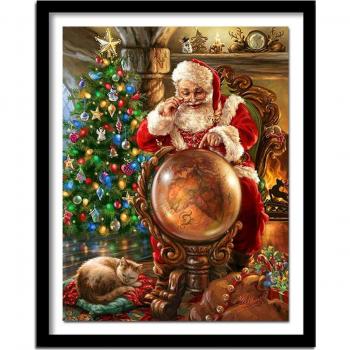 Finitura a cucitura di pittura con diamanti Babbo Natale Regalo natalizio Bordo rotondo completo in resina artigianale Décor domestico 20x30 cm