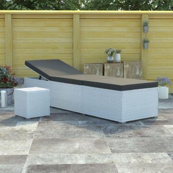 Lettino Prendisole Bianco Polyrattan con Cuscino e Tavolino da Tè – Lusso Casadino