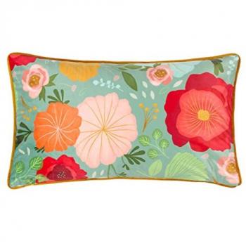 Floral Duck Egg Velvet Cushion with Piping