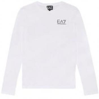 Camiseta Casual de Algodón EA7 Niño Blanco