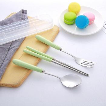Camping Utensil Set with Ceramic Handle Spoons and Stainless Steel Forks