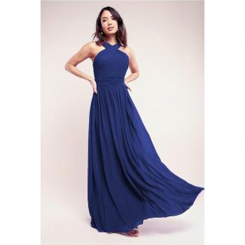 Goddiva Elegant Navy Halter Dress